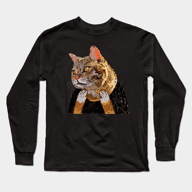 Who Me? Shocked Ginger Cat Long Sleeve T-Shirt by Inktokeep